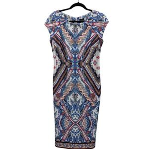 Womens Sheath Dress Size Medium Multi Color Paisley Print Short Sleeve